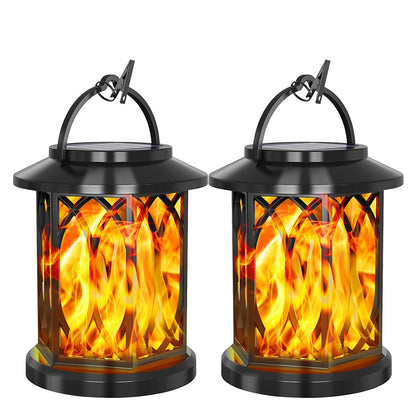 2pcs Hanging Solar Lanterns with Realistic Flickering Flame LED, Solar Lights Outdoor Garden, Waterproof Flame Effect Garden Ornaments for Pathway Patio Decoration