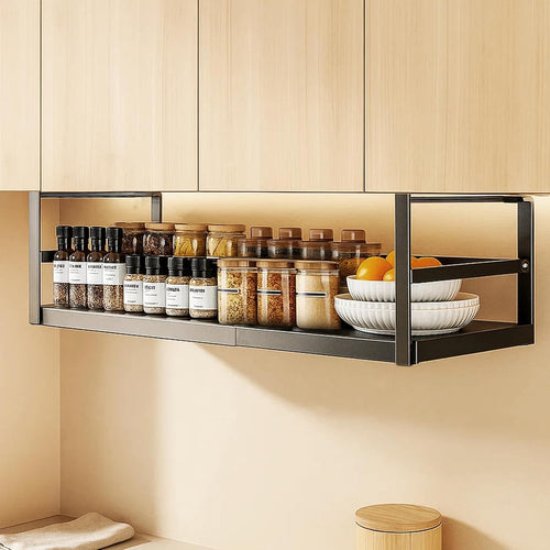 Expandable Under Cabinet Storage Shelf 45–63cm, Adjustable Metal Hanging Organizer Rack for Kitchen, Pantry & Bathroom