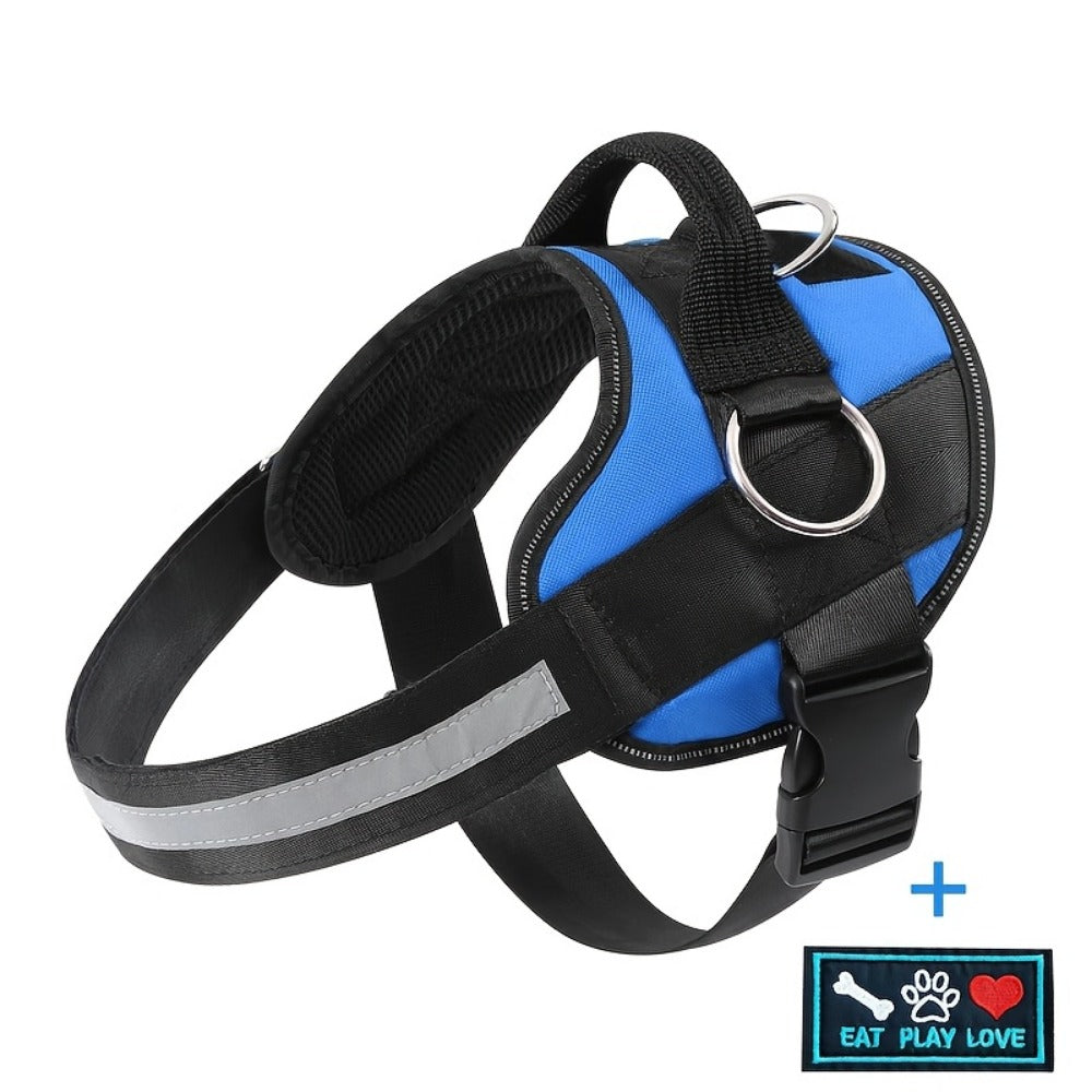 Adjustable Reflective Dog Harness Nylon Vest – Striped Design with D-Ring Leash Attachment & Eat Play Love Patch, No-Pull Walking Harness for Small & Large Dogs
