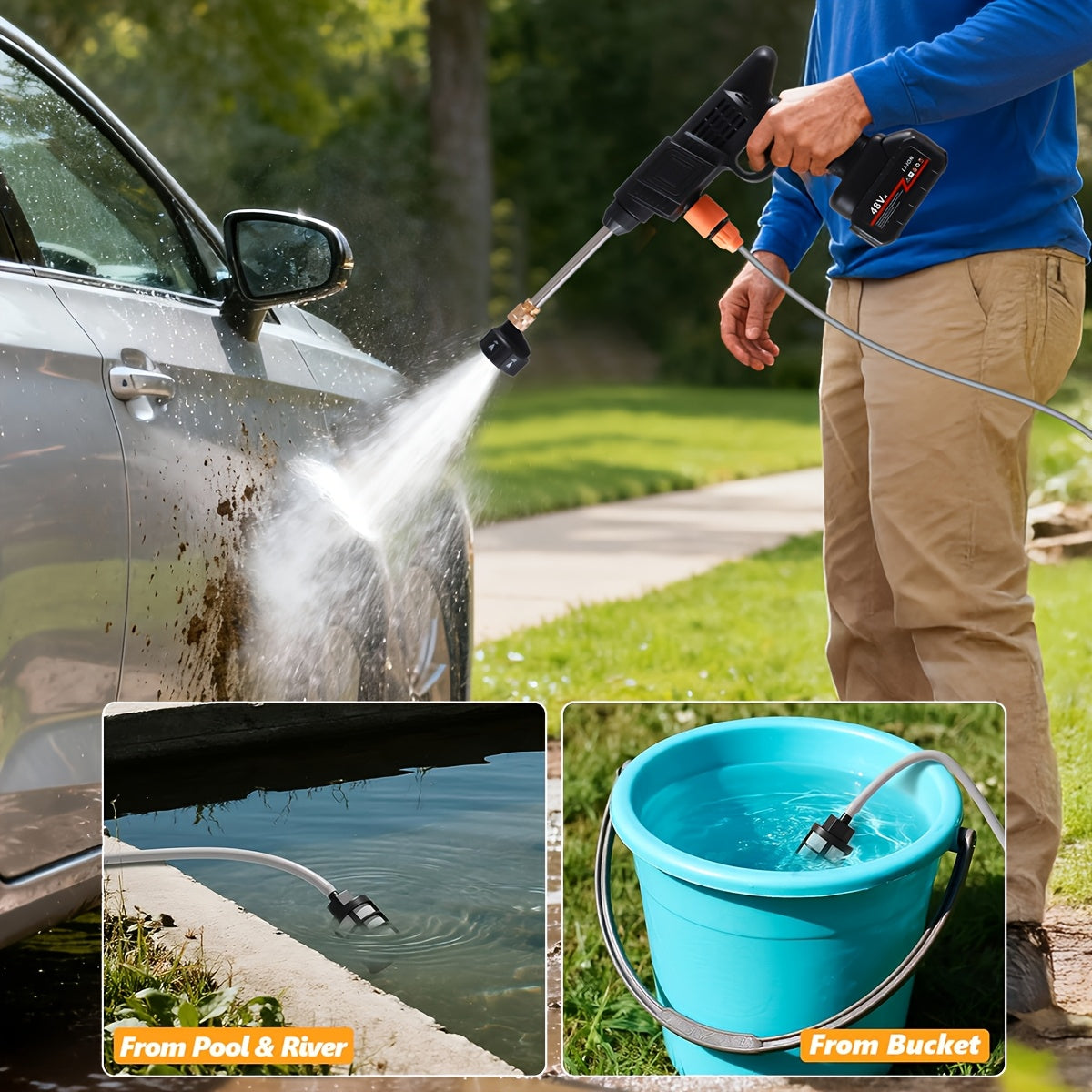 Wireless High-pressure Cleaning Machine, Equipped with 6-in-1 Nozzle And 2X Rechargeable Battery, Household Vehicle Cleaning Water Gun Tool, Suitable for Cleaning Yards, Gardens And Green Plants, Portable Car Washing Tool