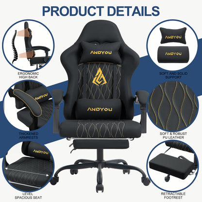 SYMINO Office Chair with Footrest, Ergonomic Office Chair, Adjustable Backrest, Comfortable for Work & Play, Black.
