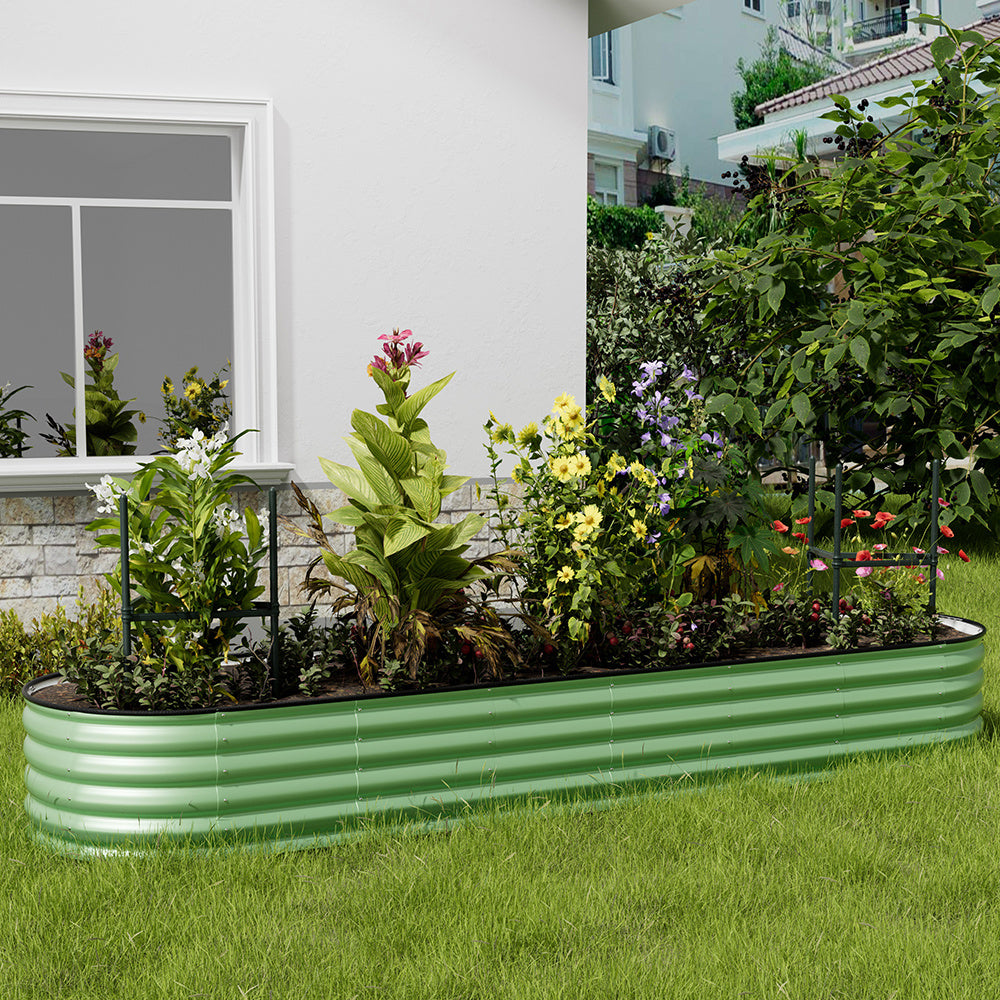 Metal Raised Garden Bed with Climbing Frame – Extra Large Oval Planter Box for Vegetables, Flowers & Herbs | Bottomless Outdoor Garden Bed 160/240/320cm