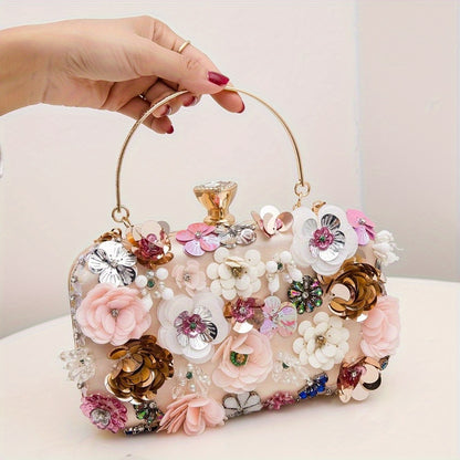 Chic Rhinestone Clutch Measuring 19.99cm X 11.0cm X 4.5cm, Featuring a Delicate Mini Flower Design, Perfect for Women'S Parties, Dinners, And Carnivals