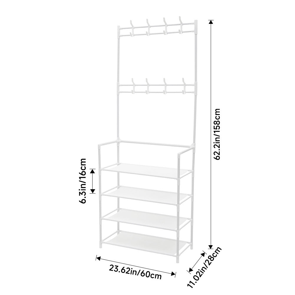 Metal Clothing Rail Rack, Multi Fucntional Coat Hat Stand With Shoe Rack Non Woven Fabric Shelves, Entryway Hall Tree with Bench and Shoe Storage Clothes Rack Hanging Rail Coat Hanger Home Freestanding Coat Rack Hanging Clothes Rack for Clothes, Coats, Sk