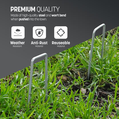 Keplin - 50/100/101 U-Shaped Metal Garden Pegs - 15cm Heavy-Duty Stakes - Designed for Reuse - Corrosion-Resistant Pins - Sharp Bevelled Ends Ideal for Setting up Camping Tents, Enhancing Lawn Landscaping, and Meeting Various Site Needs