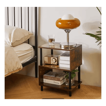 Modern Side Table with Storage - Small End Table/Nightstand, Assembly, -Shaped & Particleboard, Bedside Table for Bedroom/Living Room
