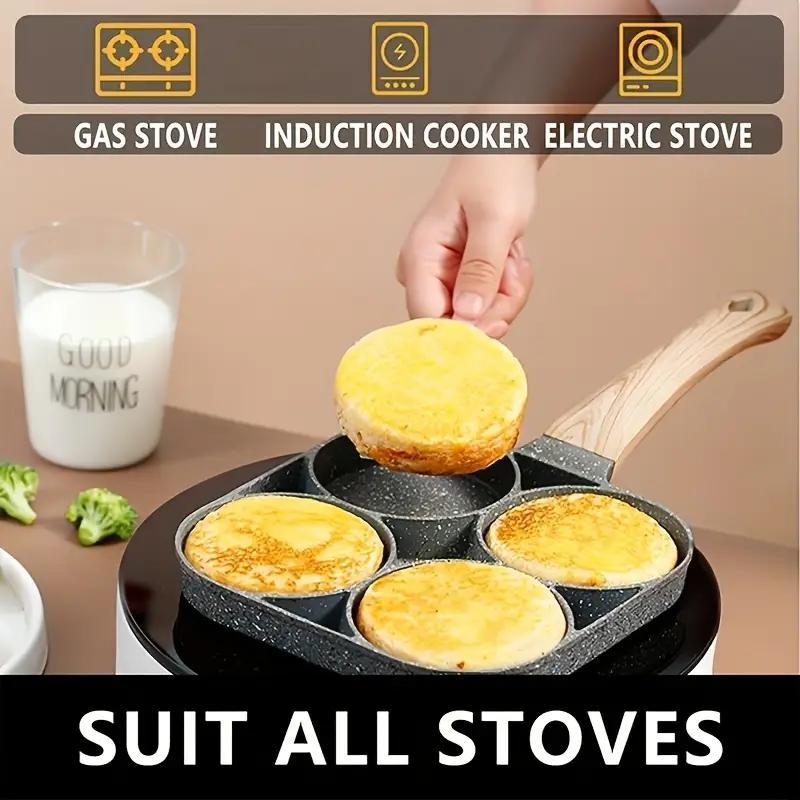 4-in-1 Cast Iron Egg Cooker, Non-Stick Single Handle Frying Pan, Dishwasher Safe, Compatible with Electric Coil Stoves, Versatile Kitchen Gadget for Pancakes, Eggs, and More