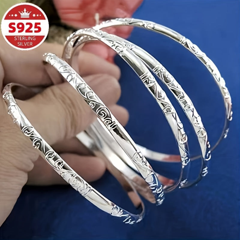 S925 Sterling Silver 5pcs Thin Ring Carved Bracelet Women'S Niche Design Sense Multi-Ring Stackable Anti-Allergic Light Luxury Temperament Hand Jewelry
