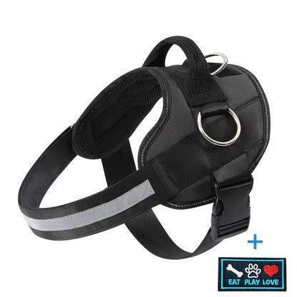Adjustable Reflective Dog Harness Nylon Vest – Striped Design with D-Ring Leash Attachment & Eat Play Love Patch, No-Pull Walking Harness for Small & Large Dogs