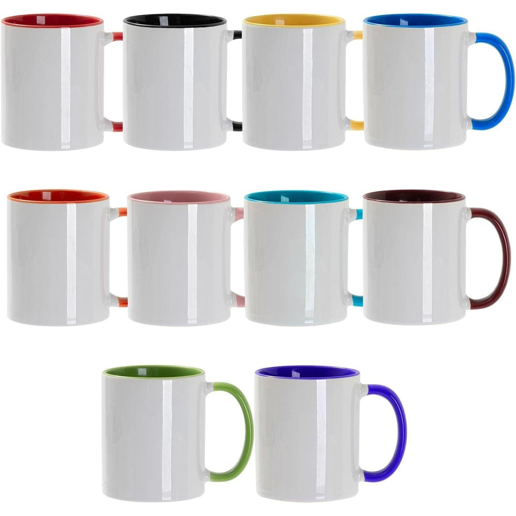 11oz Colour-Accent Sublimation Mugs – Glossy Ceramic Multipacks