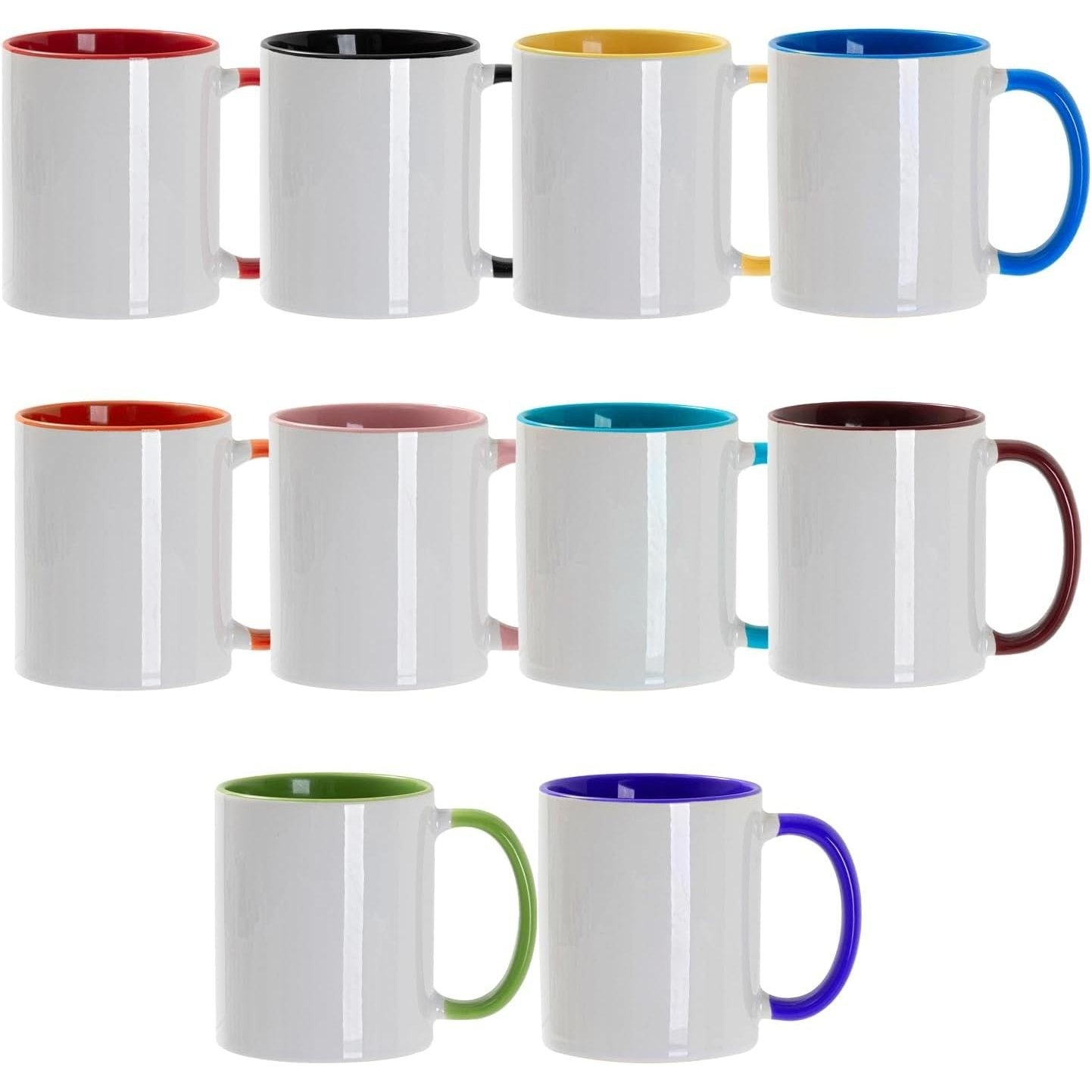 11oz Sublimation Ceramic Mugs with Glossy Finish, Heat Press Ready Coffee Cups for DIY Printing, Multicolor Bulk Pack Options Available in 6, 12, 24, 36, 48, 72 and 144 Pack
