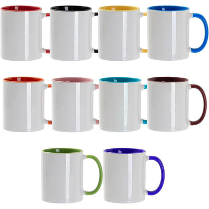 11oz Sublimation Ceramic Mugs with Glossy Finish, Heat Press Ready Coffee Cups for DIY Printing, Multicolor Bulk Pack Options Available in 6, 12, 24, 36, 48, 72 and 144 Pack