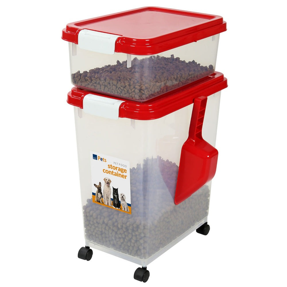 Taylor & Brown 3-Piece 50L Airtight Pet Food Storage Container Set – 37.5L + 13L Stackable Bins with Scoop, Wheels & Snap-Lock Lids, Rodent-Proof, Translucent, for Dog, Cat & Bird Food