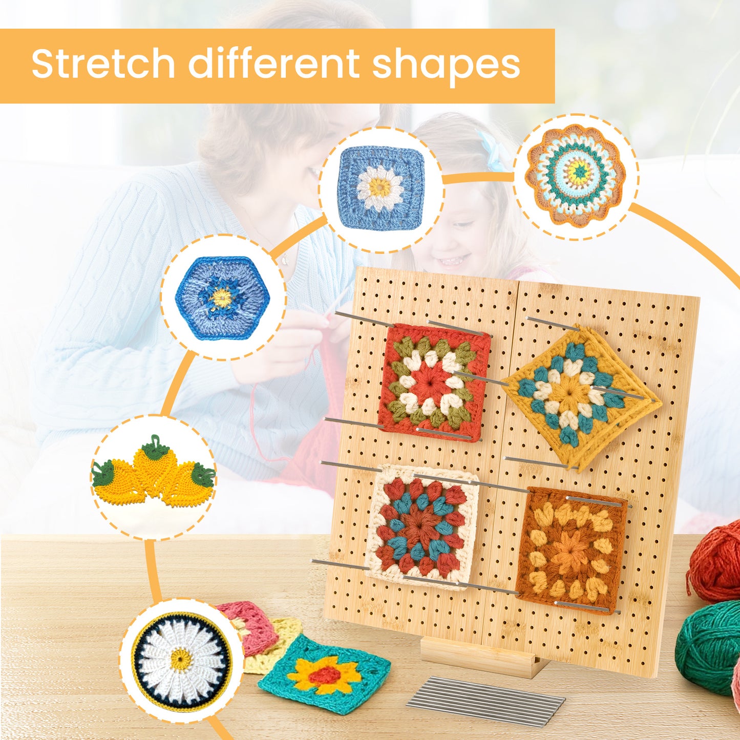 1set Bamboo Wooden Board For Knitting Crochet And Granny Squares Blocking Board For Knitting And Crochet Projects Handcrafted Knitting Stainless Steel Pins 13 Inches 33x33cm