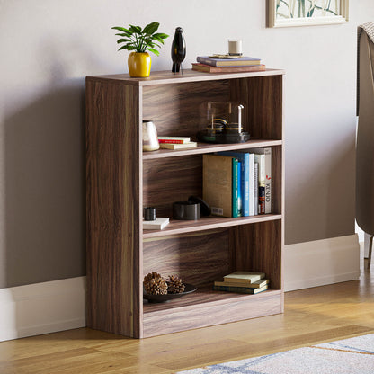 3-Tier Bokcase, Wooden 3 Tier Low Bookcase Wooden Shelving Display Storage Unit Home Office Living Room Bedroom Furniture