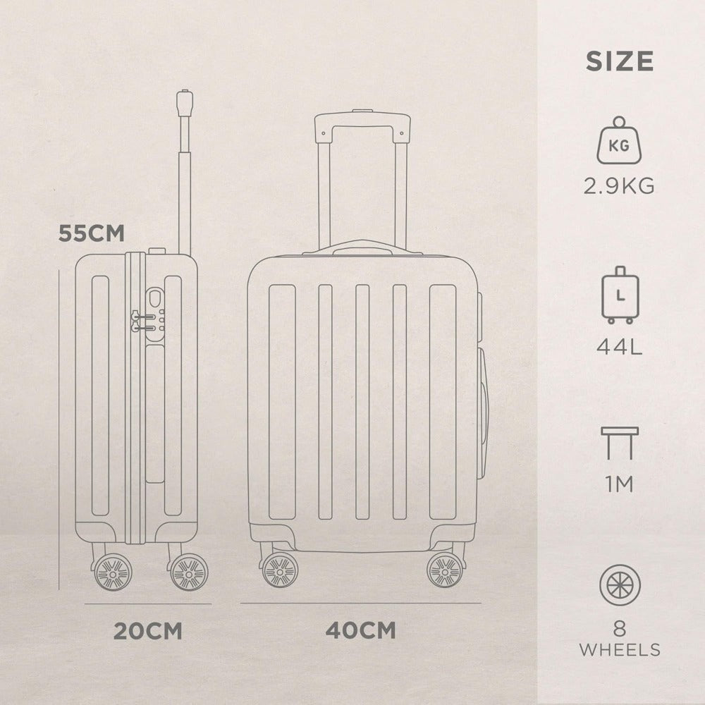 Cabin Suitcase 55cm Hard Shell Carry-On – Lightweight ABS Hand Luggage with 360° Spinner Wheels, Telescopic Handle & 3-Digit Combination Lock, Compact Travel Suitcase for Weekend & Business Trips