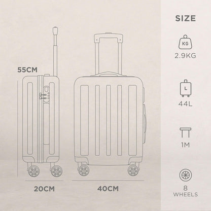 Cabin Suitcase 55cm Hard Shell Carry-On – Lightweight ABS Hand Luggage with 360° Spinner Wheels, Telescopic Handle & 3-Digit Combination Lock, Compact Travel Suitcase for Weekend & Business Trips