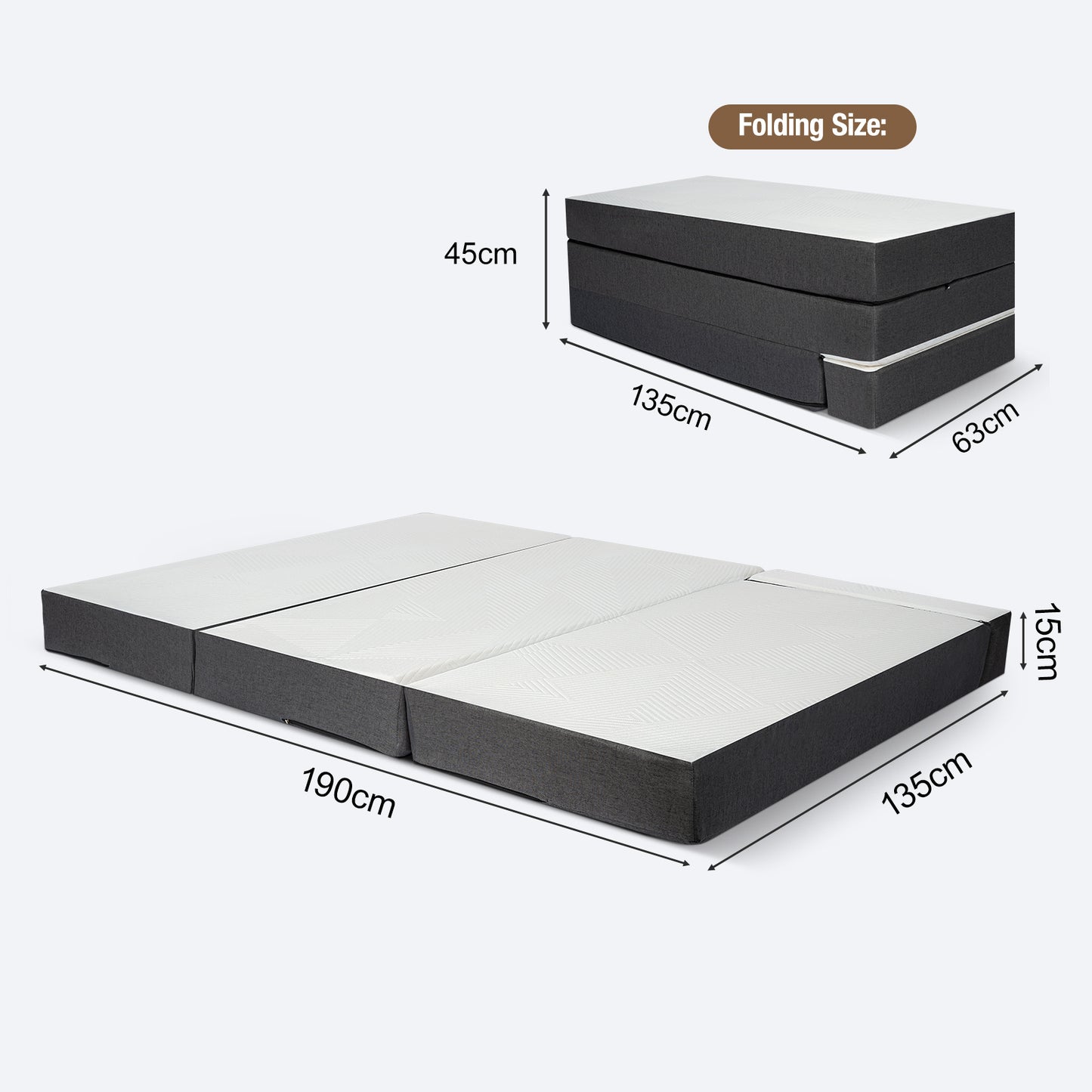Folding Mattress Single 15cm Tri-Fold Foam Mattress with Removable Washable Cover, Foldable Floor Mattress for Travel, Camping, Guest Bed, Small Spaces
