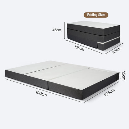 Folding Mattress Single 15cm Tri-Fold Foam Mattress with Removable Washable Cover, Foldable Floor Mattress for Travel, Camping, Guest Bed, Small Spaces
