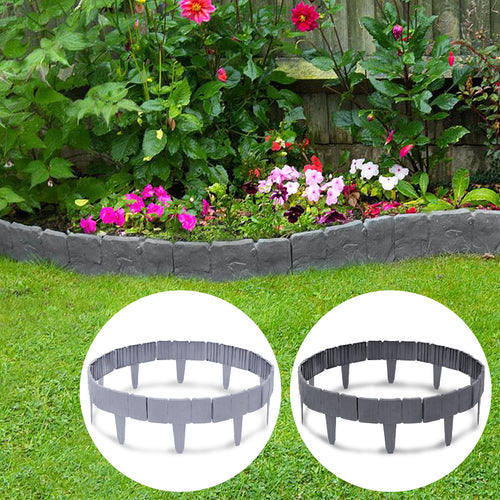 Lawn Edging Plastic Flower Bed Edging T-Shape Flower Bed Border Garden Palisade Garden Fencing with Pointed & Buckle, Flexible Extendable Easy to Install, for Garden Path Flower Bed Pavement Farm, Light Grey/ Anthracite(10pcs/20pcs, 2. 5m/ 5m)