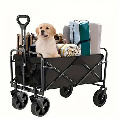 Heavy-Duty 249.48KG Capacity Collapsible Foldable Wagon Cart with All-Terrain Wheels, Stainless Steel Frame & Adjustable Handle - Large Capacity Utility Trolley for Camping, Beach, Gardening, Shopping - Perfect Mother’s Day Gift (Black), Garden Tool Carri