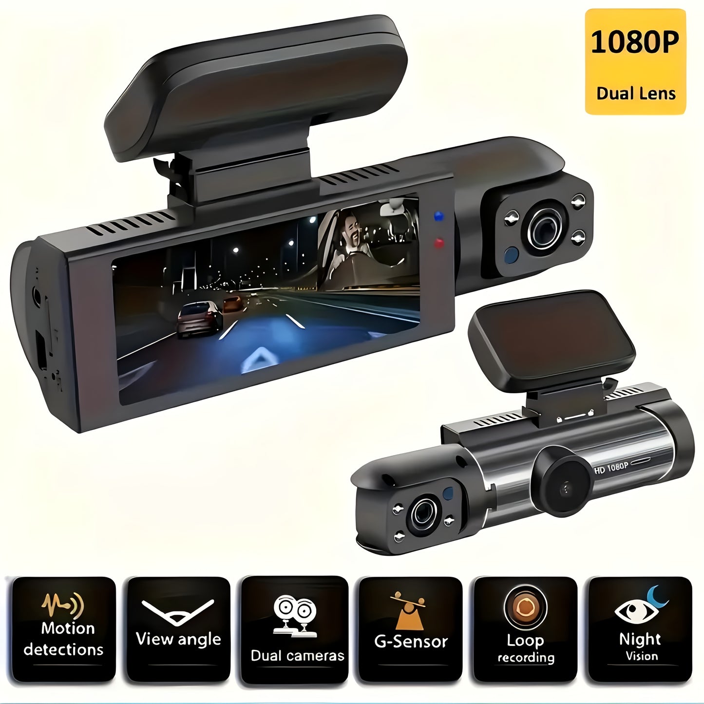 2026 Latest Dual-Lens Car Dash Cam, 1080P Front And In-Car Recording, Optional 32GB Memory Card, Equipped with 3.16-Inch IPS Screen, Night Vision, G-Sensor, Vehicle Safety Monitoring, Motion Detection, Loop Recording, Car Dash Cam, Dual-Lens Design