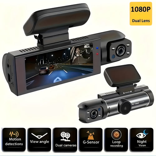 2026 Latest Dual-Lens Car Dash Cam, 1080P Front And In-Car Recording, Optional 32GB Memory Card, Equipped with 3.16-Inch IPS Screen, Night Vision, G-Sensor, Vehicle Safety Monitoring, Motion Detection, Loop Recording, Car Dash Cam, Dual-Lens Design