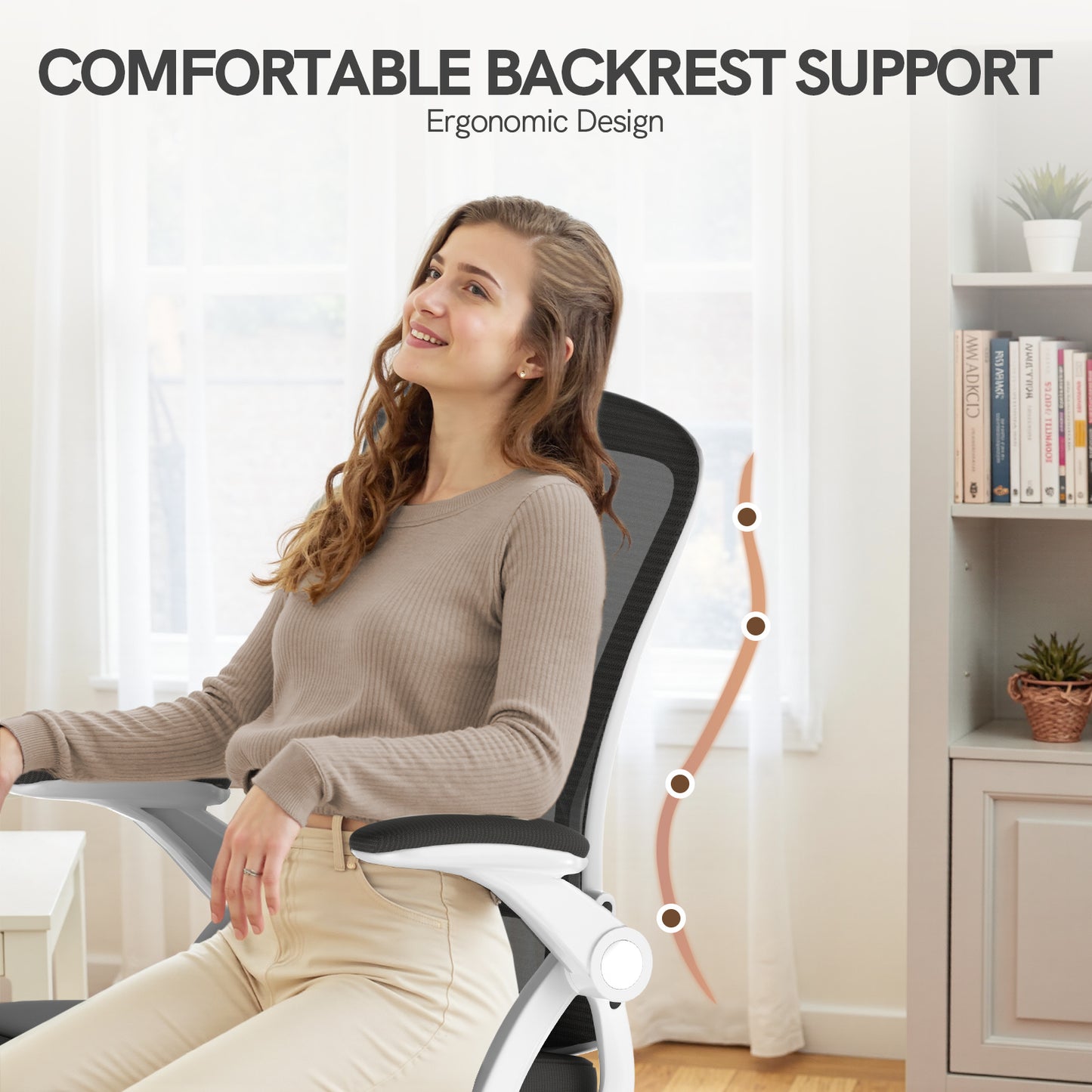 GartistGo Office Chair Ergonomic Desk with 90° Flip-up Armrest Lumbar Support, Height Adjustable Chair, Executive Swivel Computer Padded Seat Cushion for Home/Office