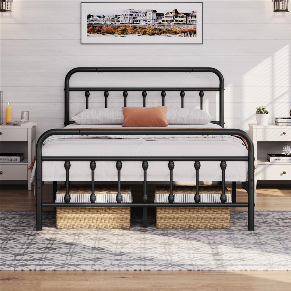 Costoffs Metal Bed Frame, Metal-Framed Bed, Bed Foundation, Metal Platform Bed, Vintage Iron Platform Bed with High Headboard and Footboard, Sturdy Iron Bed, Single/Double/King, White/Black/Pink