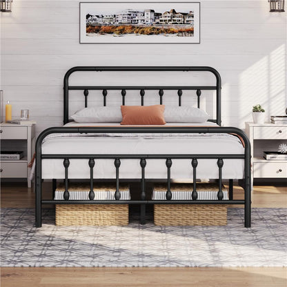 Costoffs Metal Bed Frame, Metal-Framed Bed, Bed Foundation, Metal Platform Bed, Vintage Iron Platform Bed with High Headboard and Footboard, Sturdy Iron Bed, Single/Double/King, White/Black/Pink