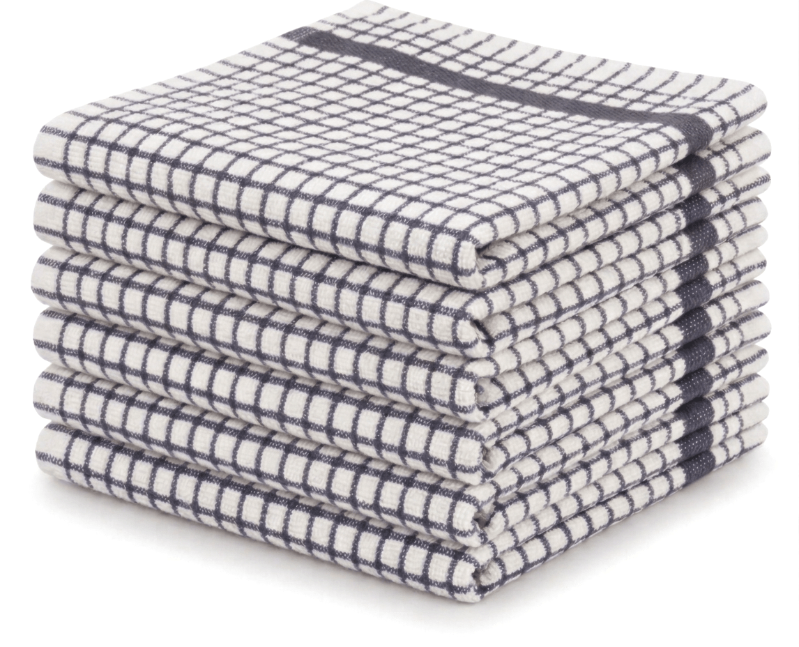 Pack of 6 Large Tea Towels 40x60cm – 100% Cotton Luxury Check Soft Kitchen Towels – Highly Absorbent Dish Cloths – Durable Washable Tea Towels for Drying Dishes, Cleaning, Cooking, Household, Restaurant, Bar, Café, Catering, Commercial & Professional Kitc