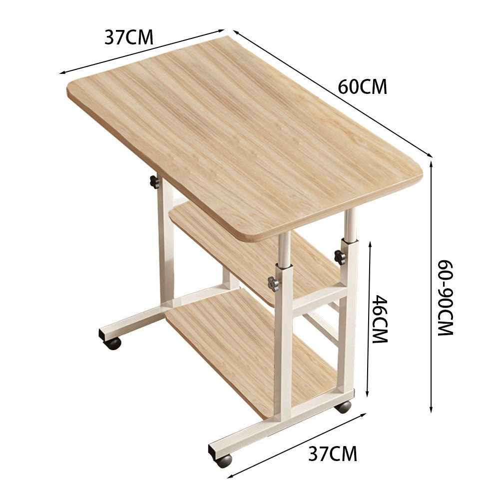Multi-Purpose Sofa Side Table, 3-Tier Desk, Study And Reading Table, Laptop Desk, Movable Workbench with Storage Shelf, Height-Adjustable, Movable Dining Table, Bedside Table, Study Table, Home Bedroom Office Desk, 14.6*23.6*23.6-35.4 Inches
