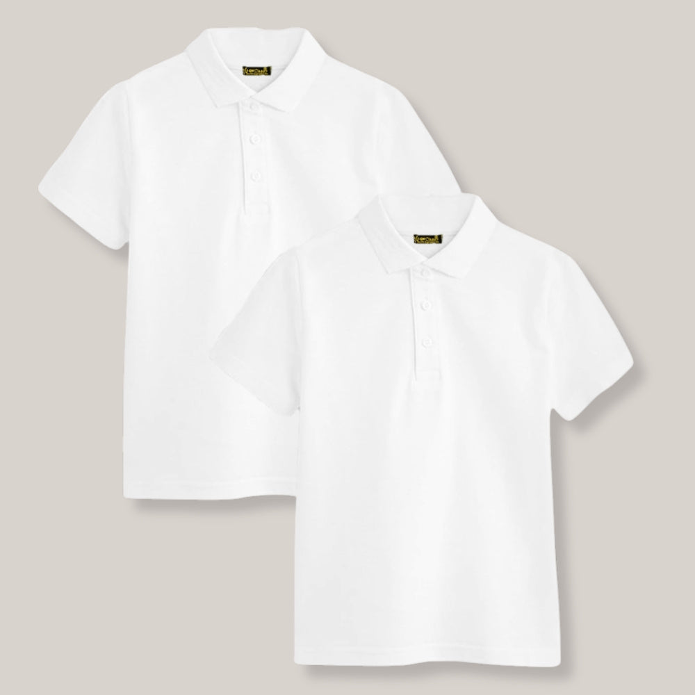 GW CLASSY OUTFIT 2 Pack School Boys Girls Unisex Kids High Quality White Short Sleeve Polo T-Shirt Age 4-12 Years