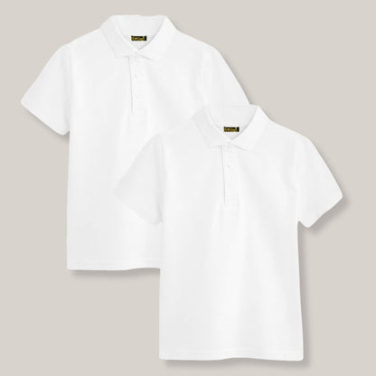 GW CLASSY OUTFIT 2 Pack School Boys Girls Unisex Kids High Quality White Short Sleeve Polo T-Shirt Age 4-12 Years
