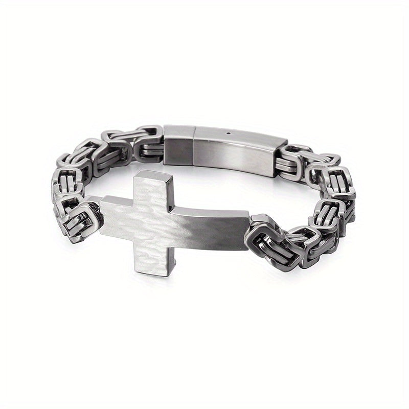 304 304 304 304 Stainless Steel Men'S Cross Curved Plate Personalized Retro Bracelet Men'S Imperial Paper Clip Chain Jewelry