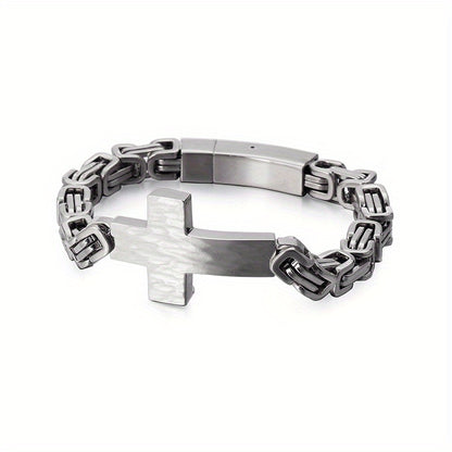 304 304 304 304 Stainless Steel Men'S Cross Curved Plate Personalized Retro Bracelet Men'S Imperial Paper Clip Chain Jewelry