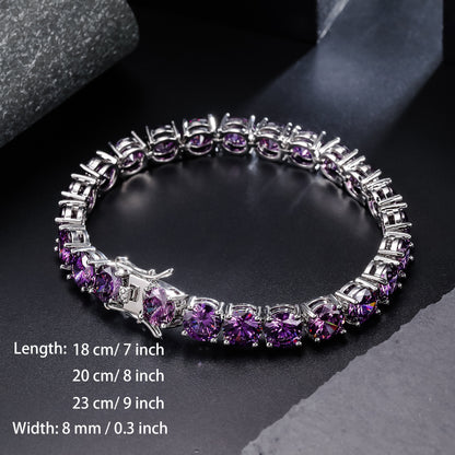 1pc 8mm Purple Tennis Chain Wedding Anniversary Concert Daily Bracelet Accessories Men's and Women's Thanksgiving Christmas Father's Day Holiday Gift Everyday Gift