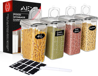 AEX Airtight Food Storage Containers – BPA-Free Plastic Food Storage Containers with 4-Way Lock Lids, Leakproof Dry Food Storage for Cereal, Flour, Sugar & Pasta Stackable Pantry Containers Set Options