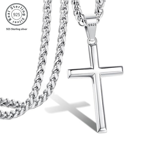 925 Sterling Silver Solid Cut Bevelled Cuban Chain Cross Pendant Necklace, Unisex, Suitable for Valentine's Day, Christmas, Various Festivals, Special Occasions, Including Gift Boxes
