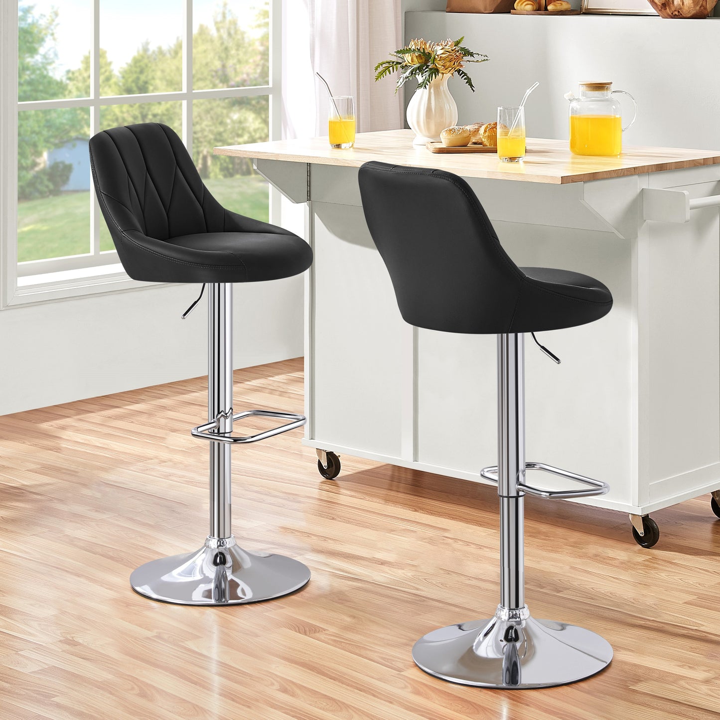 Costoffs 2PCS Bar Stools Faux Leather Swivel Barstools, Height Adjustable, Modern Bar Chairs with Ergonomic Backrest, Cushioned Seat, Chrome Footrest for Home Kitchen Island Bar Counter, Dark Grey/Black/Retro Brown/White/Light Grey
