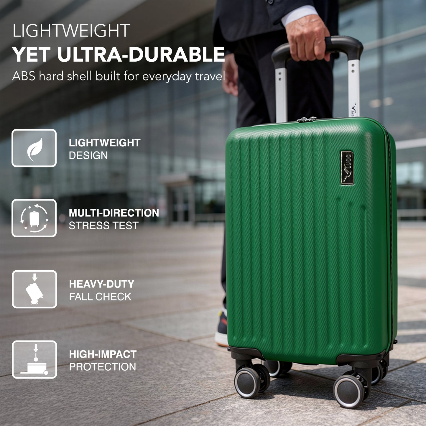 LUGG - Vacay 40cm Suitcase - 40x30x20cm without wheels - Ryanair Compatible - Underseat Size - Hard Shell ABS with Smooth 360° Wheels & Removable Wheels