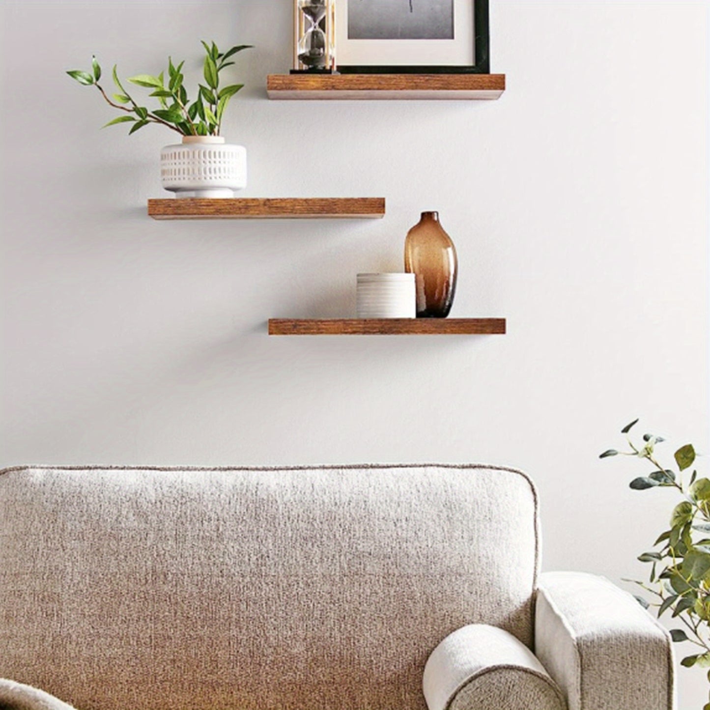 3 Pack Rustic Wood Floating Shelves Wall-Mounted with Sturdy Metal Brackets - Heavy Duty Painted Finish, Natural Wood Grain, Easy Installation for Living Room, Bedroom, Kitchen - Space-Saving Modern Farmhouse Style Shelving (No Visible Brackets)