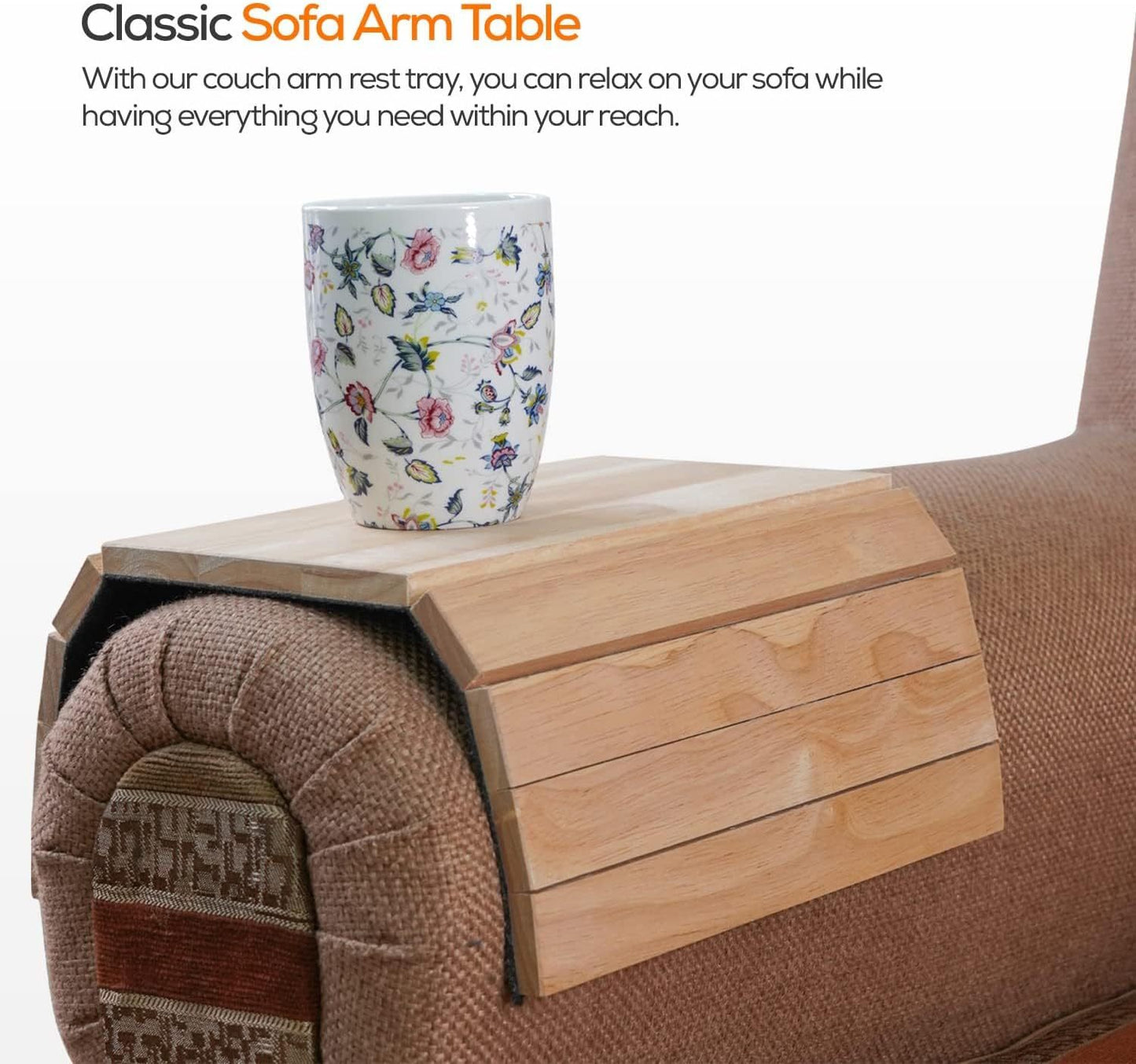 WINSOME Wooden Sofa Arm Tray Foldable Sofa Tray Couch Armrest Table Flexible Arm chair Tray Perfect for Drink Snacks, Magazine, and Remote