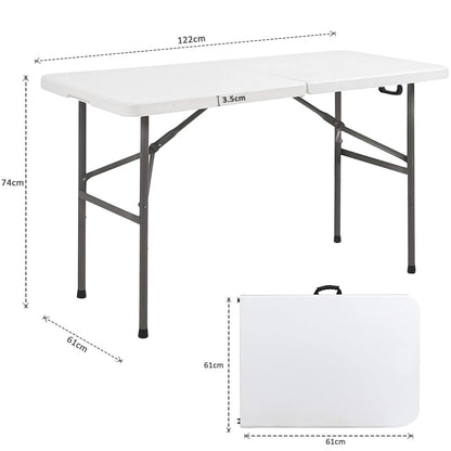 Folding Table 4ft Portable Garden Dining Catering Trestle Table Heavy Duty HDPE Top Steel Frame Indoor Outdoor Picnic BBQ Party White UK
