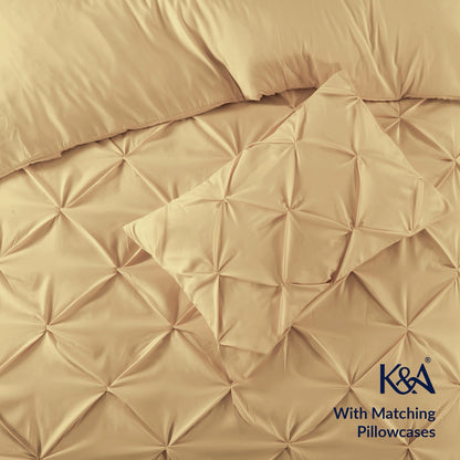 K&A® Pintuck Pinch Pleat Duvet Cover Set with Zipper Closure including Pillowcase – Ultrasoft Brushed Microfiber – Easy Care & Machine Washable