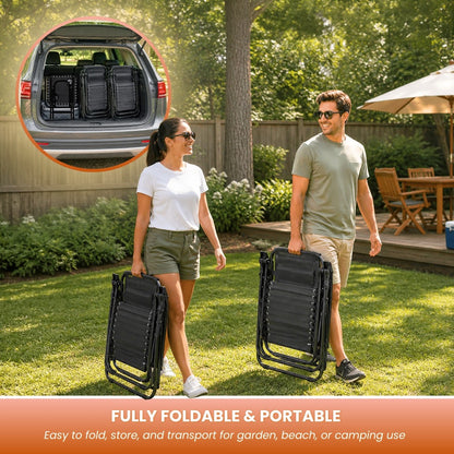 Zero Gravity Sun Lounger Set 3 Piece with Folding Table Canopy Shade Cup Holder Reclining Garden Patio Beach Chairs Breathable Mesh Black