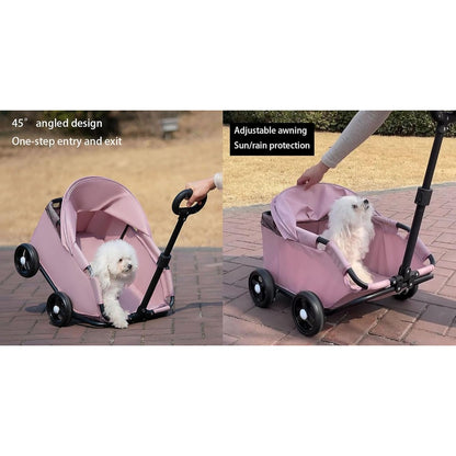 Mini Dog Stroller – Foldable Pet Carrier Cart with 360° Rotatable Handle, Extendable Pull Handle & Storage Bag Lightweight Travel Buggy for Small Dogs & Cats