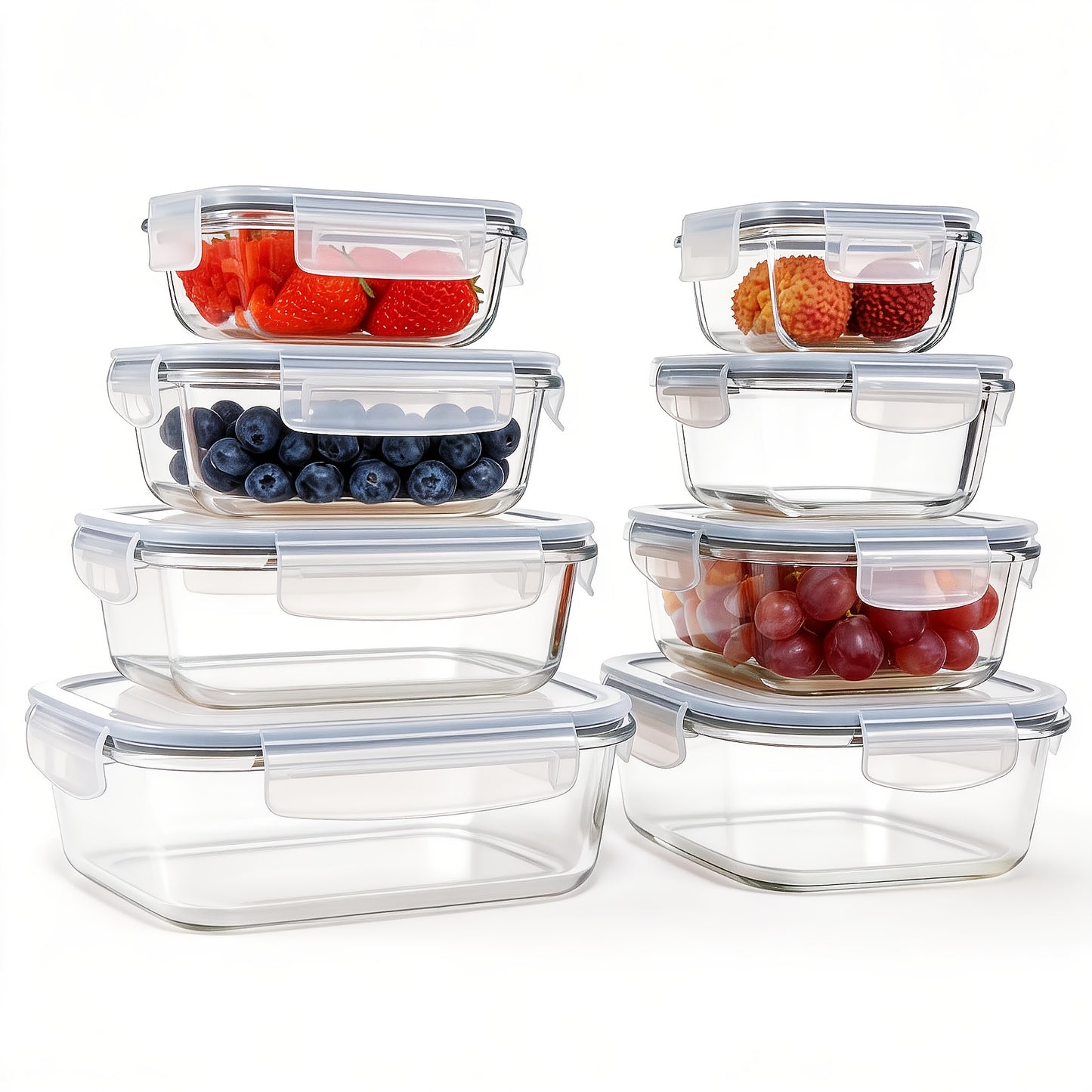 16pcs Sealed Glass Food Storage Containers, Lunch Boxes, Microwave Ovens, Ovens - Perfect for Salads, Fruits, Vegetables, And Sandwiches, Lunch Boxes | Sealed Storage | Durable Glass, Food Storage Containers (8 Lids And 8 Containers)