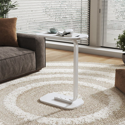 1pc Modern C-Shaped Sofa Side Table & Coffee Table - 45x30x60CM, Durable Wood & Iron Construction, Walnut/White - Sturdy Frame for Living Room, Bedroom, Garden, RV & Balcony Decor