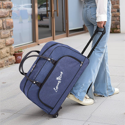 Foldable Wheeled Travel Duffel Bag, Large Capacity Rolling Handheld Luggage for Family Vacations, Outdoor, and Short Trips, Easy - To - Carry Tote with Durable Build